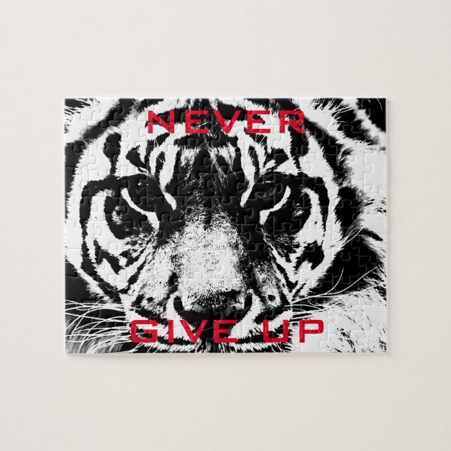 Black & White Tiger Eye Never Give Up Motivational (Horizontal)