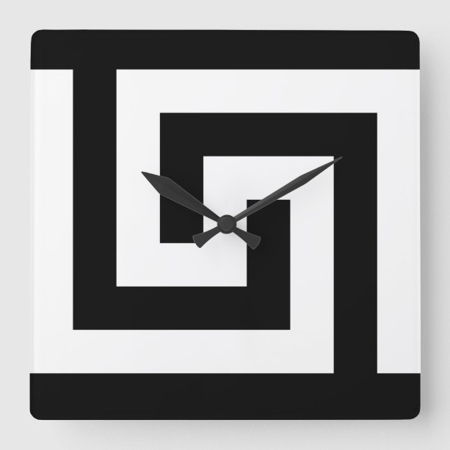 Black White Timeless Greek Key Modern Quadratische Wanduhr (Vorderseite)