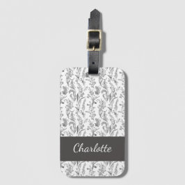 Black White Toile Floral Custom Name Gepäckanhänger