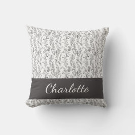 Black White Toile Floral Custom Name Kissen