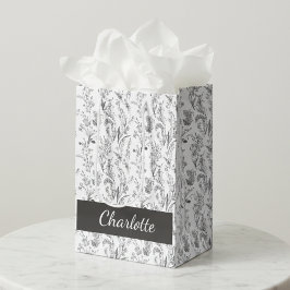 Black White Toile Floral Custom Name Mittlere Geschenktüte