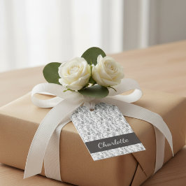 Black White Toile Floral Custom Name Monogram Gift Geschenkanhänger