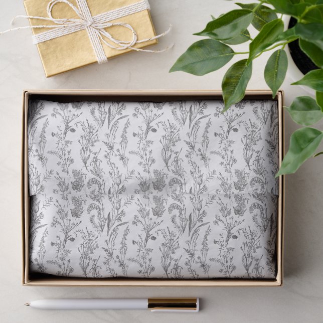 Black White Toile Floral Elegant Chic Seidenpapier (Geschenk)