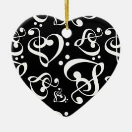 Black White Treble Bass Clef Herzensmusik Weihnach Keramik Ornament
