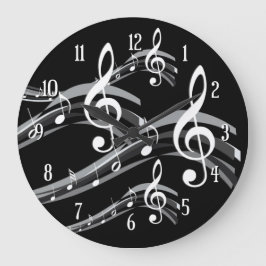 Black & White Treble Clef Große Wanduhr