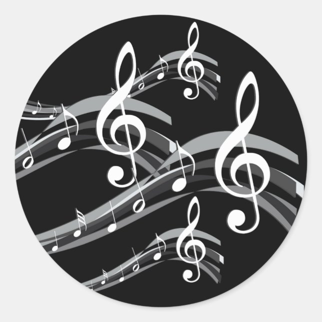 Black & White Treble Schlüssel Runder Aufkleber (Vorderseite)
