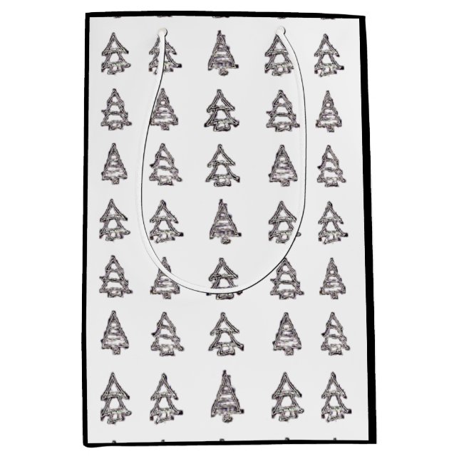 Black & White Tree Geschenktasche (schwarze Seiten Mittlere Geschenktüte (Vorderseite)