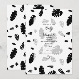 Black & White Tropical Summer Blätter Babydusche Einladung