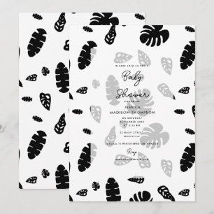 Black & White Tropical Summer Blätter Babydusche Einladung