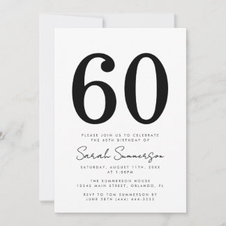 Black White Typography Sixty 60th Birthday Party Einladung