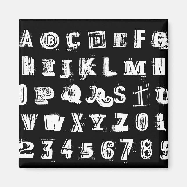 Black & White Urban Graffiti Schriftart ABC & 123 Magnet (Vorne)