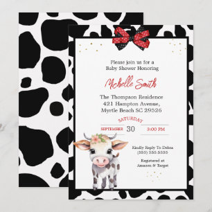 Black White Vache Baby Shower Invitations