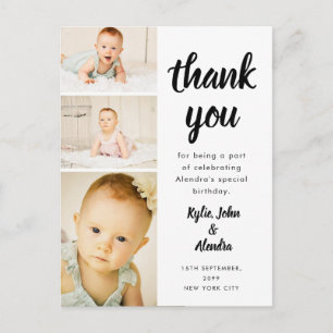 Black & White Vielen Dank Baby Birthday Foto Postkarte