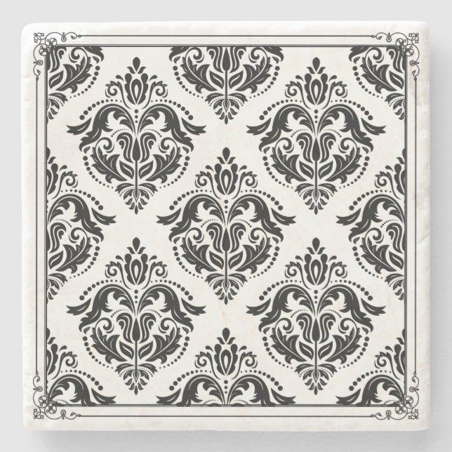 Black & White Vintage Damasks Vintage Frame Steinuntersetzer (Vorderseite)