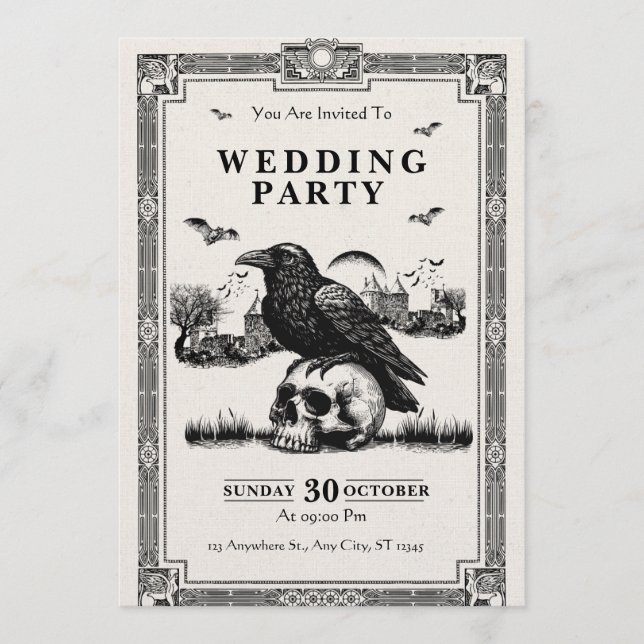 Black & White Vintage Wedding Party Invitation (Devant)