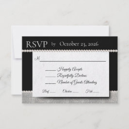 Black & White Wedding Elegance Pearls RSVP Karte