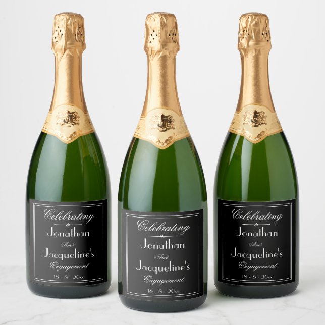 Black & White Wedding Engagement Sparkling Wine La (Flaschen)