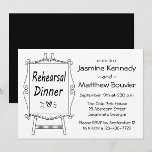 Black & White Wedding Probe Dinner Easel Sign Einladung