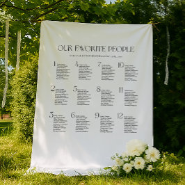 Black & White Wedding Seating Chart Fabric Wandteppich