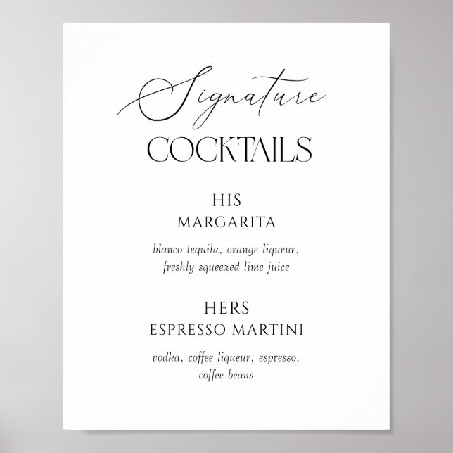 Black & White Wedding Signature Cocktails Poster (Vorne)