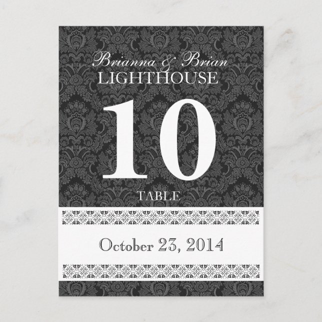 Black & White Wedding Tischnummer Card Empfang (Vorderseite)