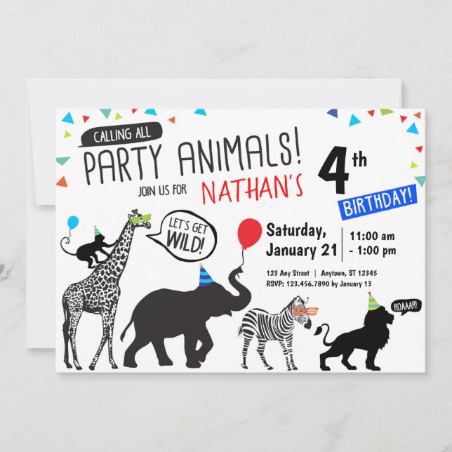 Black White Wild Party Animal Invitation Anniversa (Devant)