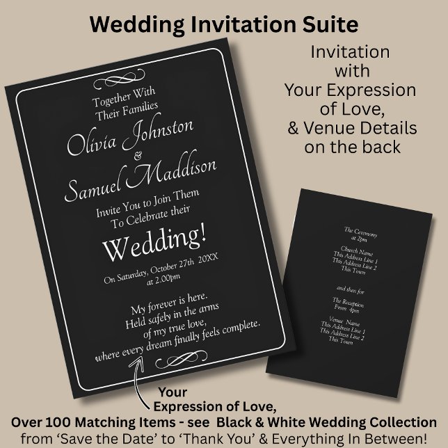 Black & White with Infinity Scroll Wedding Suite, Einladung (Von Creator hochgeladen)