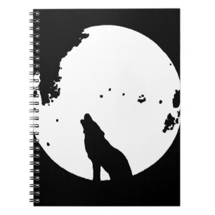 Black & White Wolf Howling auf dem Moon-Notebook Notizblock