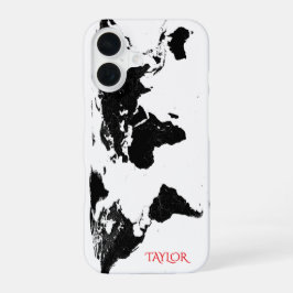 Black & White World Map – Personalized iPhone 16 Hülle