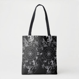 Black + White Zodiac Astrological Signs on a Tasche