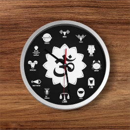 Black & White Zodiac - Vedic Signs with OM Symbol Große Wanduhr