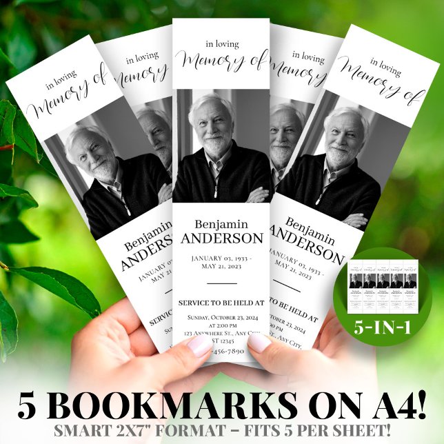 Black WhiteFoto 2x7" DIY Lesezeichen Template ( Foto 2x7" DIY Funeral Bookmark Template)