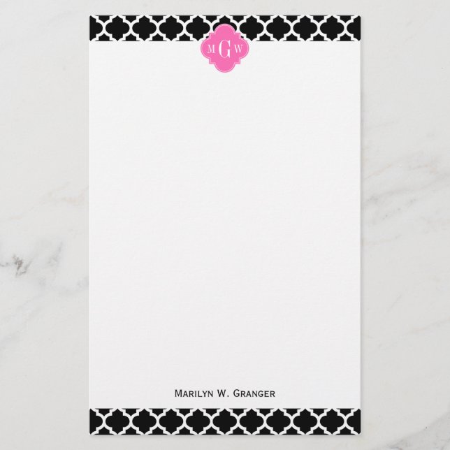 Black Whmarokkanisch #5 Hot Pink #2 Name Monogram Briefpapier (Vorderseite)