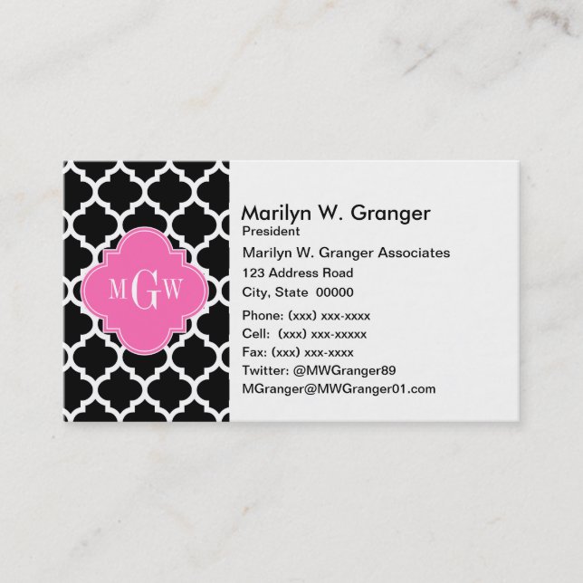 Black Whmarokkanisch #5 Hot Pink #2 Name Monogram Visitenkarte (Vorderseite)