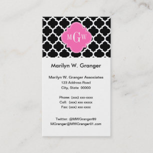 Black Whmarokkanisch #5 Hot Pink #2 Name Monogram Visitenkarte