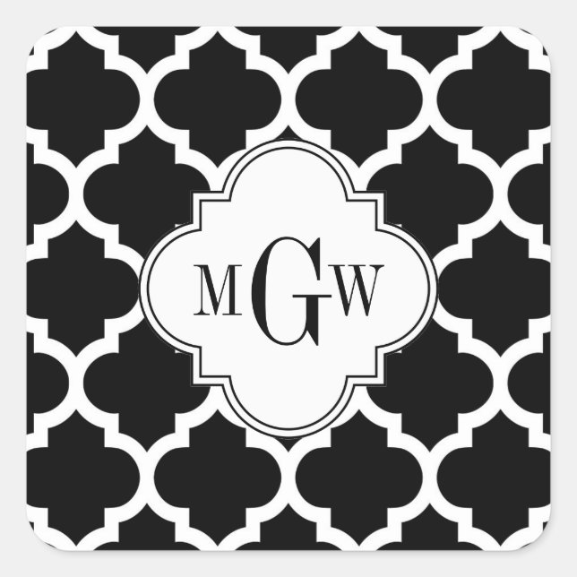 Black Whmarokkanisch #5 White 3 Initial Monogram Quadratischer Aufkleber (Vorderseite)