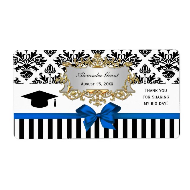 Black Whstreifen Damask Blue Water Label Grad (Vorne)