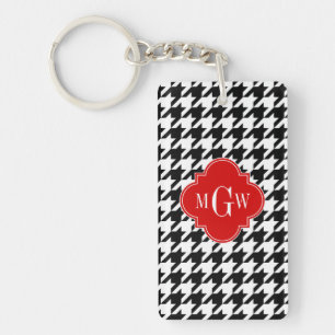 Black Wht Houndstooth Red Quatrefoil