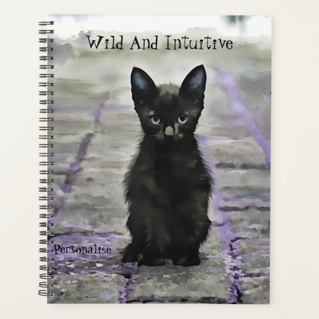 Black Wild Cat Quote Grau Lila Journal Planner Planer (Vorderseite)