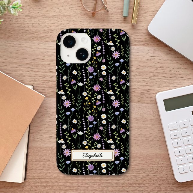Black Wild Flowers Pattern Case-Mate iPhone 14 Hülle (Von Creator hochgeladen)
