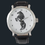 Black Wild Horse Watch Armbanduhr<br><div class="desc">Schwarz-Wildpferde-Uhren - Schwarz-Weiß-Zeichnend Tierart Mustang Horses von MIGNED</div>