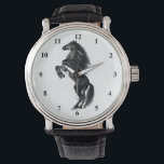 Black Wild Horse Watch Armbanduhr<br><div class="desc">Schwarz-Wildpferde-Uhren - Schwarz-Weiß-Zeichnend Tierart Mustang Horses von MIGNED</div>