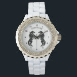 Black Wild Horses Watch - Custom Text / Colors Armbanduhr<br><div class="desc">Upright Black Wild Horses - Black and White Drawing Animal Art Mustang Horses by MIGNED - Add Your Unique Text / Choose your favorite colors - Resize and move or remove elements with customization tool! You can transfer my designs to more than 1000 Zazzle products.</div>