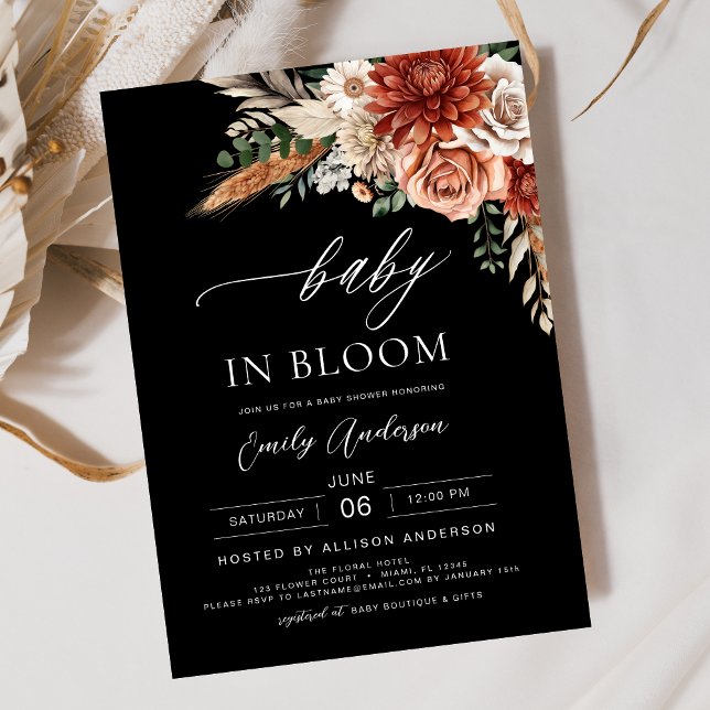 Black Wildblume Baby in Bloom Autumn Babydusche Einladung (Von Creator hochgeladen)