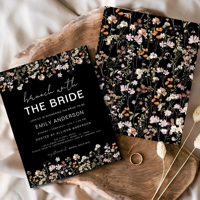 Black Wildblume Bridal Brunch Einladungen Flyer (Von Creator hochgeladen)