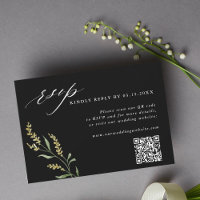 Black Wildblume Elegant Wedding QR Code