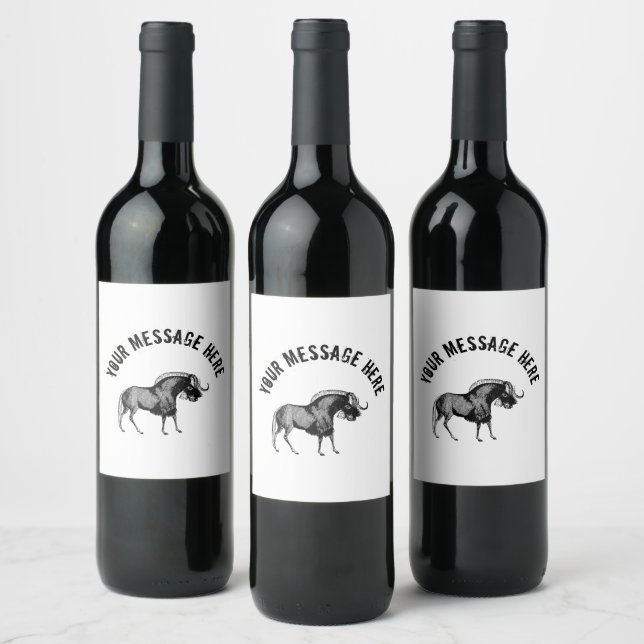 Black Wildebeest Simple Illustration Weinetikett (Flaschen)