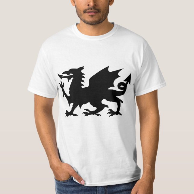 Black Winged Wales Dragon Silhouette T-Shirt (Vorderseite)