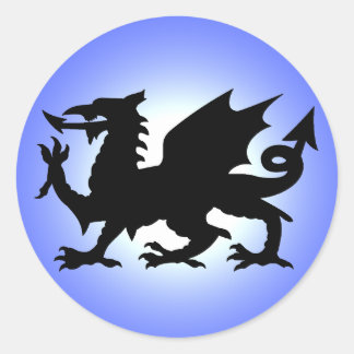 Black Winges Wales Dragon gegen Blue Sky Sun Runder Aufkleber