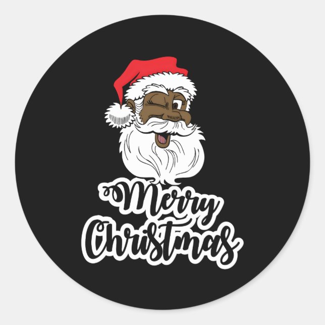 Black Winking Santa Merry Runder Aufkleber (Vorderseite)